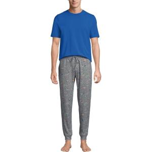 Lands’ End Men’s Knit Jersey Pajama Sleep Set(Gray Heather Skiers)