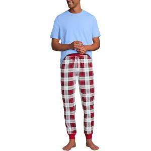 Lands’ End Men’s Knit Jersey Pajama Sleep Set(Ivory/Rich Red Plaid)