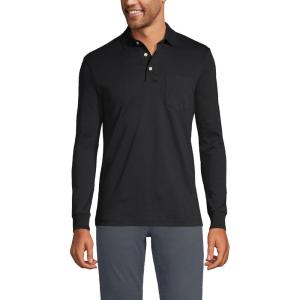 Lands’ End Men’s Long Sleeve American-Grown Supima Cotton Polo Shirt with Pocket(Black)