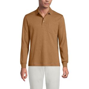 Lands’ End Men’s Long Sleeve American-Grown Supima Cotton Polo Shirt with Pocket(Canyon Camel Heather)