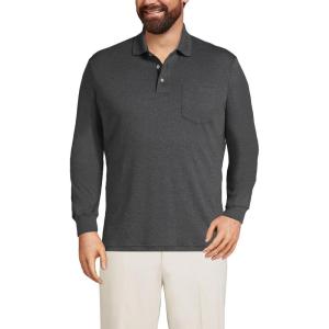 Lands’ End Men’s Long Sleeve American-Grown Supima Cotton Polo Shirt with Pocket(Dark Charcoal Heather)