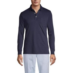 Lands’ End Men’s Long Sleeve American-Grown Supima Cotton Polo Shirt with Pocket(Radiant Navy)