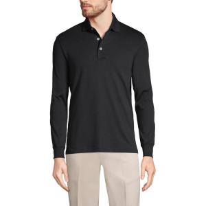 Lands’ End Men’s Long Sleeve American-Grown Supima Cotton Polo Shirt(Black)