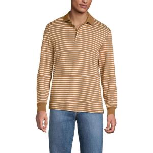 Lands’ End Men’s Long Sleeve American-Grown Supima Cotton Polo Shirt(Canyon Camel Stripe)