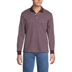 Lands’ End Men’s Long Sleeve American-Grown Supima Cotton Polo Shirt(Lush Burgundy/Blue Stripe)