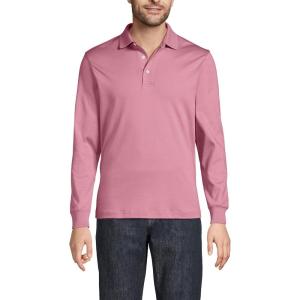 Lands’ End Men’s Long Sleeve American-Grown Supima Cotton Polo Shirt(Soft English Rose)