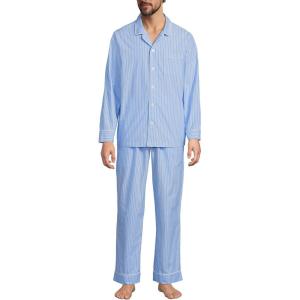 Lands’ End Men’s Long Sleeve Essential Pajama Set(Blue/White Stripe)
