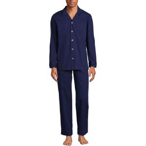 Lands’ End Men’s Long Sleeve Essential Pajama Set(Deep Sea Navy)