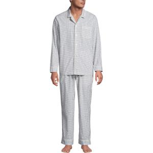 Lands’ End Men’s Long Sleeve Essential Pajama Set(Ivory/Blue Tattersall)