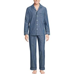 Lands’ End Men’s Long Sleeve Essential Pajama Set(Medium Indigo Chambray)