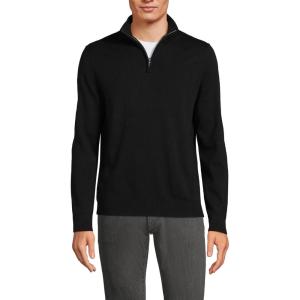 Lands’ End Men’s Long Sleeve Fine Gauge Cotton Quarter Zip Sweater(Black)