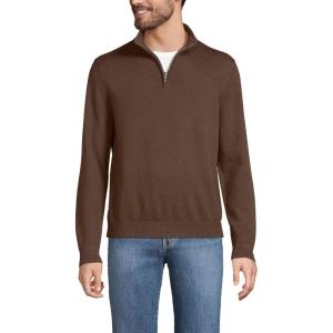 Lands’ End Men’s Long Sleeve Fine Gauge Cotton Quarter Zip Sweater(Dark Walnut Brown)