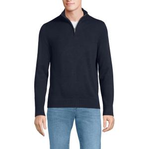 Lands’ End Men’s Long Sleeve Fine Gauge Cotton Quarter Zip Sweater(Radiant Navy)