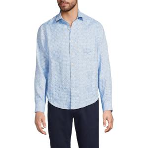 Lands’ End Men’s Long Sleeve Linen Shirt(Crisp Blue Mosaic)