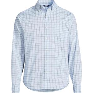 Lands’ End Men’s Long Sleeve Tailored Fit Travel Kit Shirt(Clearlake Blue Plaid)