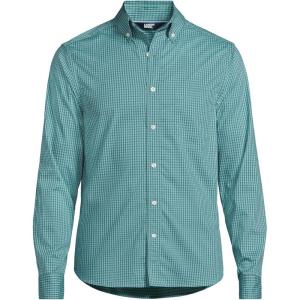 Lands’ End Men’s Long Sleeve Tailored Fit Travel Kit Shirt(Tourmaline Gingham)