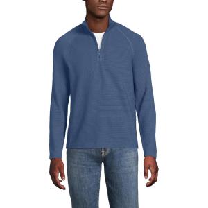 Lands’ End Men’s Long Sleeve Waffle Quarter Zip(Light Indigo Blue)