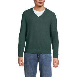 Lands’ End Men’s Long Sleeve Washable Merino Wool V Neck Sweater(Dark Evergreen)