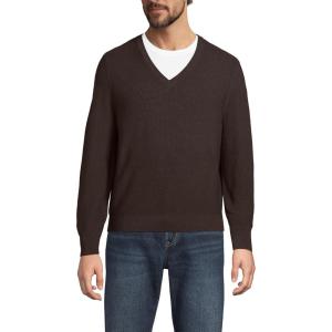 Lands’ End Men’s Long Sleeve Washable Merino Wool V Neck Sweater(Rich Coffee)
