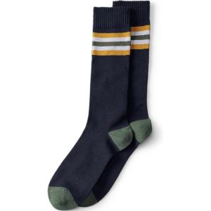 Lands’ End Men’s Novelty Crew Socks(Navy Rugby Stripe)