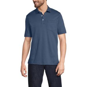 Lands’ End Men’s Premium American-Grown Supima Cotton Polo Shirt, Short Sleeve, Pocket – Big & Tall(Nightfall Blue)