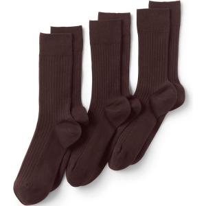 Lands’ End Men’s Seamless Toe Cotton Rib Dress Socks (3-pack)(Rich Coffee)