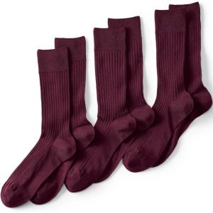Lands’ End Men’s Seamless Toe Cotton Rib Dress Socks (3-pack)(Royal Burgundy)