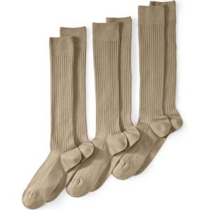 Lands’ End Men’s Seamless Toe Over the Calf Rib Dress Socks 3-pack(Khaki)