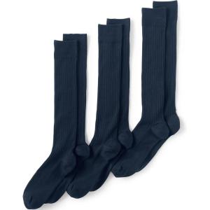 Lands’ End Men’s Seamless Toe Over the Calf Rib Dress Socks 3-pack(Radiant Navy)