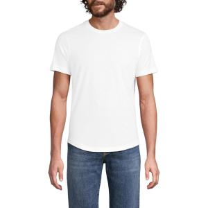 Lands’ End Men’s Short Sleeve American-Grown Supima Cotton Curved Hem Tee(White)