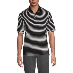 Lands’ End Men’s Short Sleeve American-Grown Supima Cotton Polo Shirt(Black/Warm Almond Stripe)