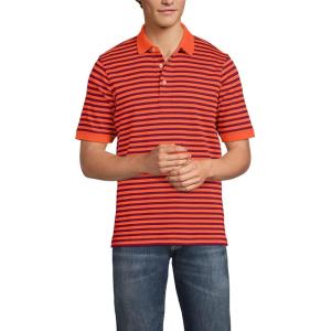 Lands’ End Men’s Short Sleeve American-Grown Supima Cotton Polo Shirt(Burgundy/Persimmon Stripe)