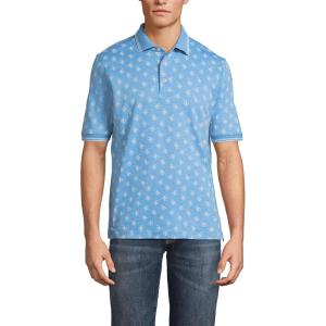 Lands’ End Men’s Short Sleeve American-Grown Supima Cotton Polo Shirt(Crisp Blue Heather Fish Print)