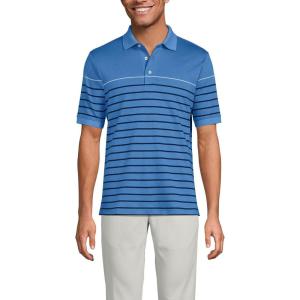 Lands’ End Men’s Short Sleeve American-Grown Supima Cotton Polo Shirt(Mariner Blue Placed Stripe)