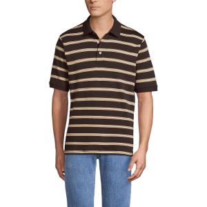 Lands’ End Men’s Short Sleeve American-Grown Supima Cotton Polo Shirt(Rich Coffee/Camel Stripe)
