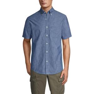 Lands’ End Men’s Short Sleeve Button Down Chambray Shirt(Dark Wash)