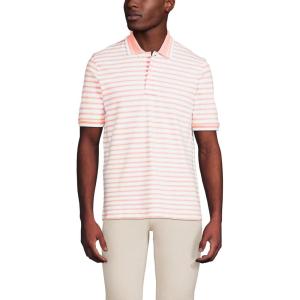 Lands’ End Men’s Short Sleeve Comfort-First Mesh Polo Shirt(White/Crisp Peach Stripe)