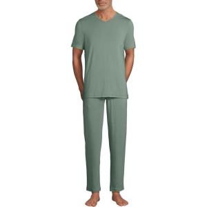 Lands’ End Men’s Short Sleeve Cooling Knit V-Neck Pajama Set(Lily Pad Green)