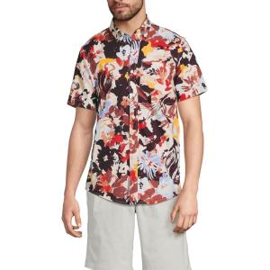 Lands’ End Men’s Short Sleeve Essential Lightweight Poplin(Lush Burgundy Multi Floral)