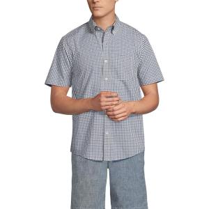 Lands’ End Men’s Short Sleeve Essential Lightweight Poplin(Nightfall Blue Gingham)