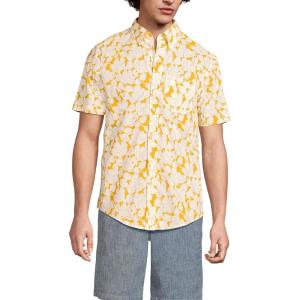 Lands’ End Men’s Short Sleeve Essential Lightweight Poplin(Sweet Mango Tossed Floral)
