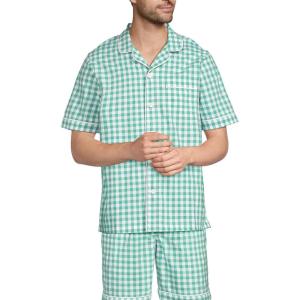 Lands’ End Men’s Short Sleeve Essential Pajama Shirt(Bay Water Green Check)