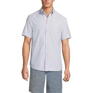 Lands’ End Men’s Short Sleeve Sail Rigger Shirt(Clear Blue /Khaki Stripe)
