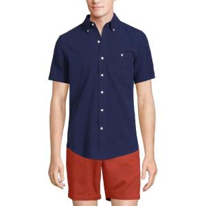 Lands’ End Men’s Short Sleeve Seersucker Shirt(Deep Sea Navy)