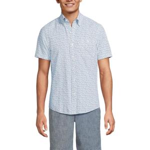Lands’ End Men’s Short Sleeve Seersucker Shirt(Mariner Blue Mini Daisies)
