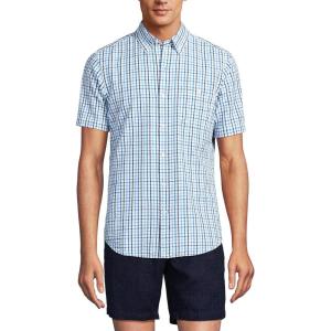 Lands’ End Men’s Short Sleeve Seersucker Shirt(Royal Cobalt Tattersall)