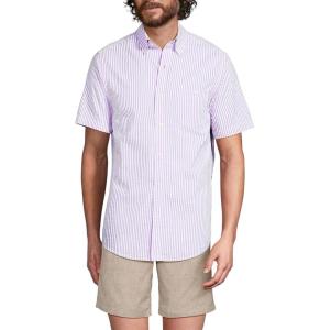 Lands’ End Men’s Short Sleeve Seersucker Shirt(Soft Orchid Banker Stripe)
