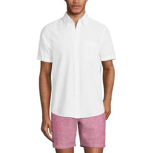 Lands’ End Men’s Short Sleeve Seersucker Shirt(White)