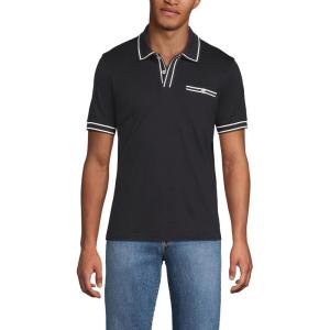 Lands’ End Men’s Short Sleeve Tipped Welt Pocket American-Grown Supima Cotton Polo(Black)