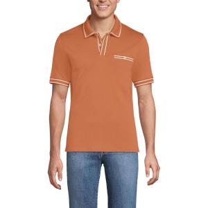 Lands’ End Men’s Short Sleeve Tipped Welt Pocket American-Grown Supima Cotton Polo(Copper Orange)